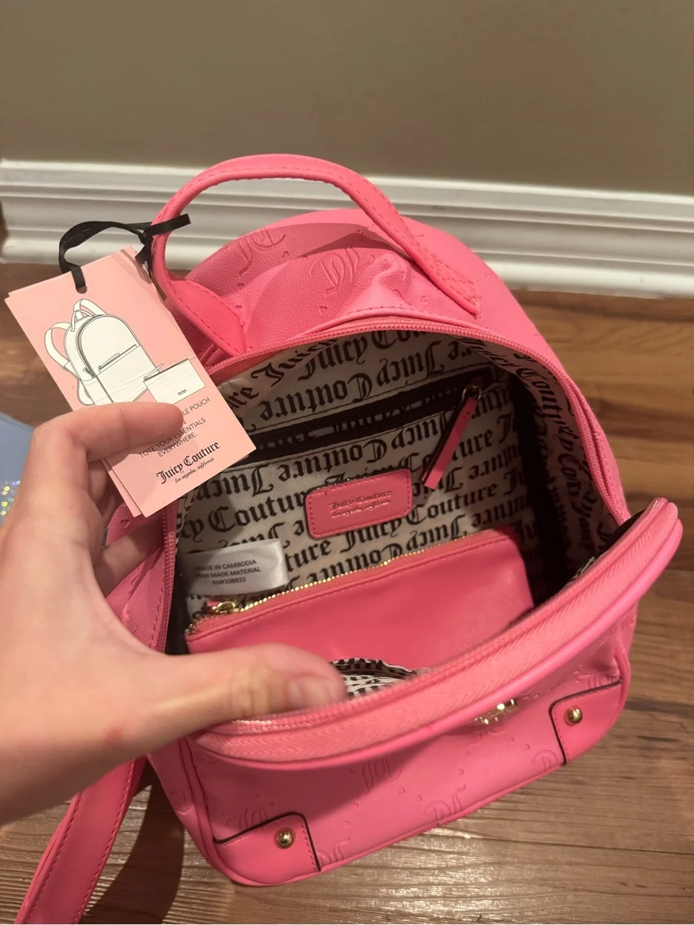 Juicy Couture Pink Mini Backpack & blue purse- Signature Embossed Logo
